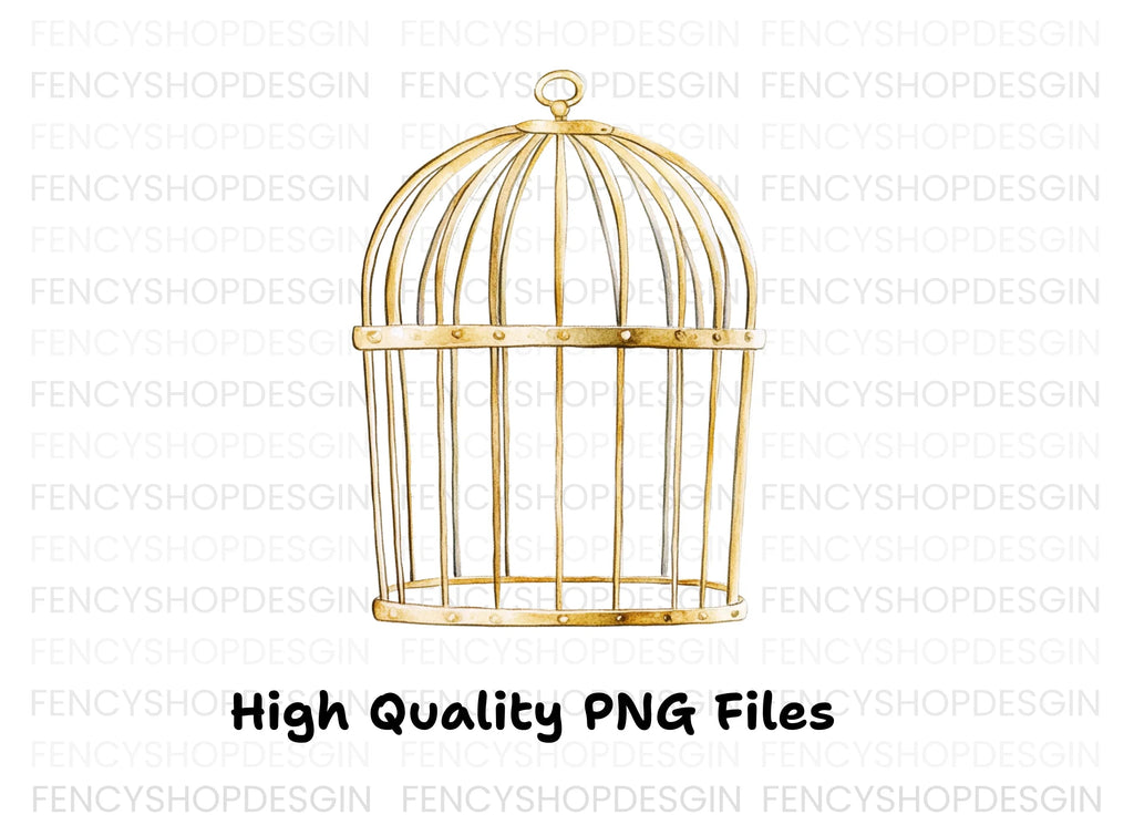 Elegant Golden Bird Cages Clipart Bundle