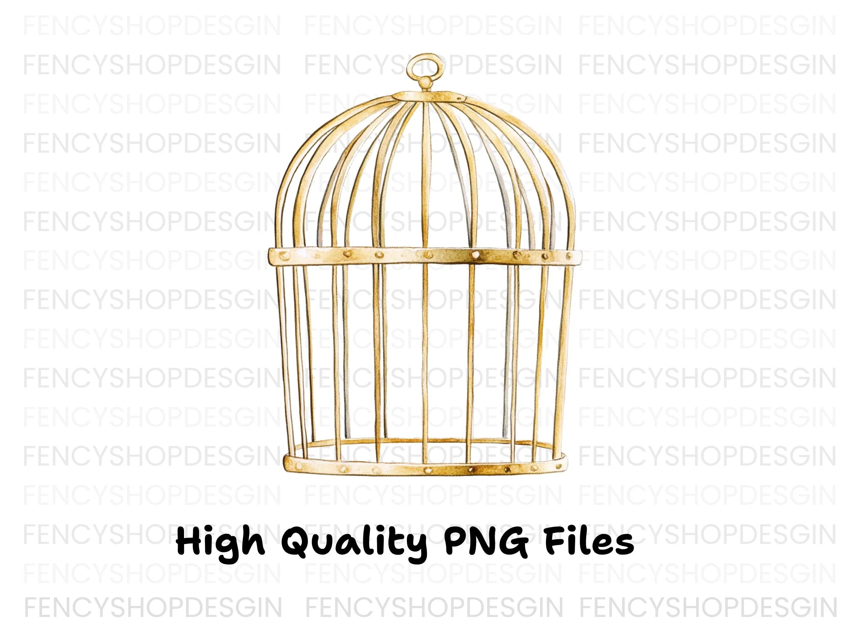 Elegant Golden Bird Cages Clipart Bundle
