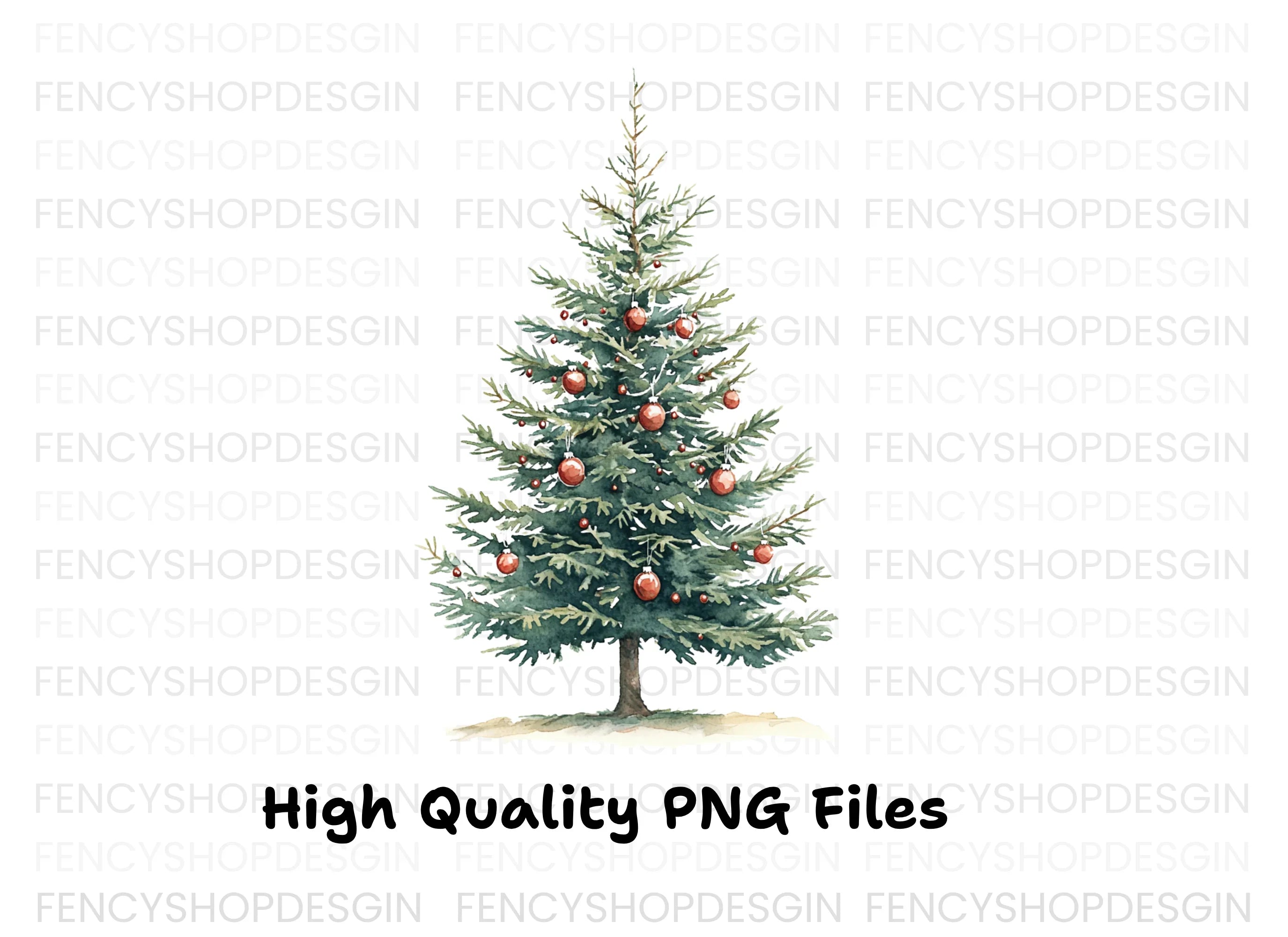 Festive Christmas Trees with Ornaments Clipart Bundle