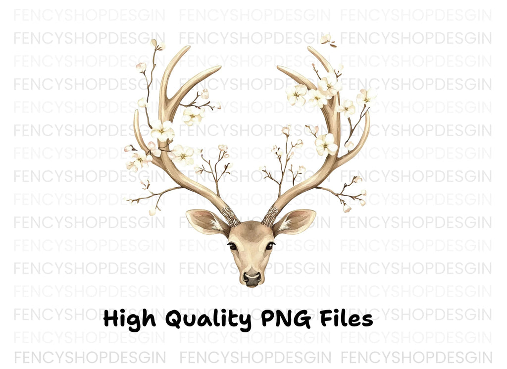 Deer Antlers with Flowers Clipart Bundle