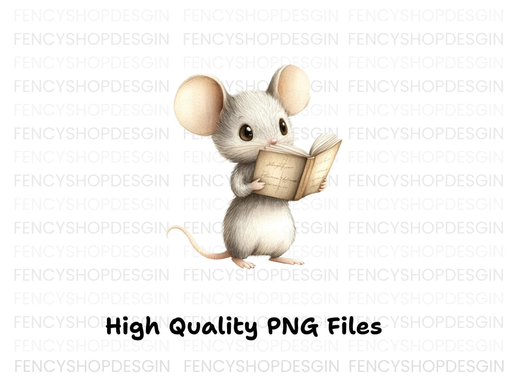 Cute Mice Reading Books Clipart Bundle
