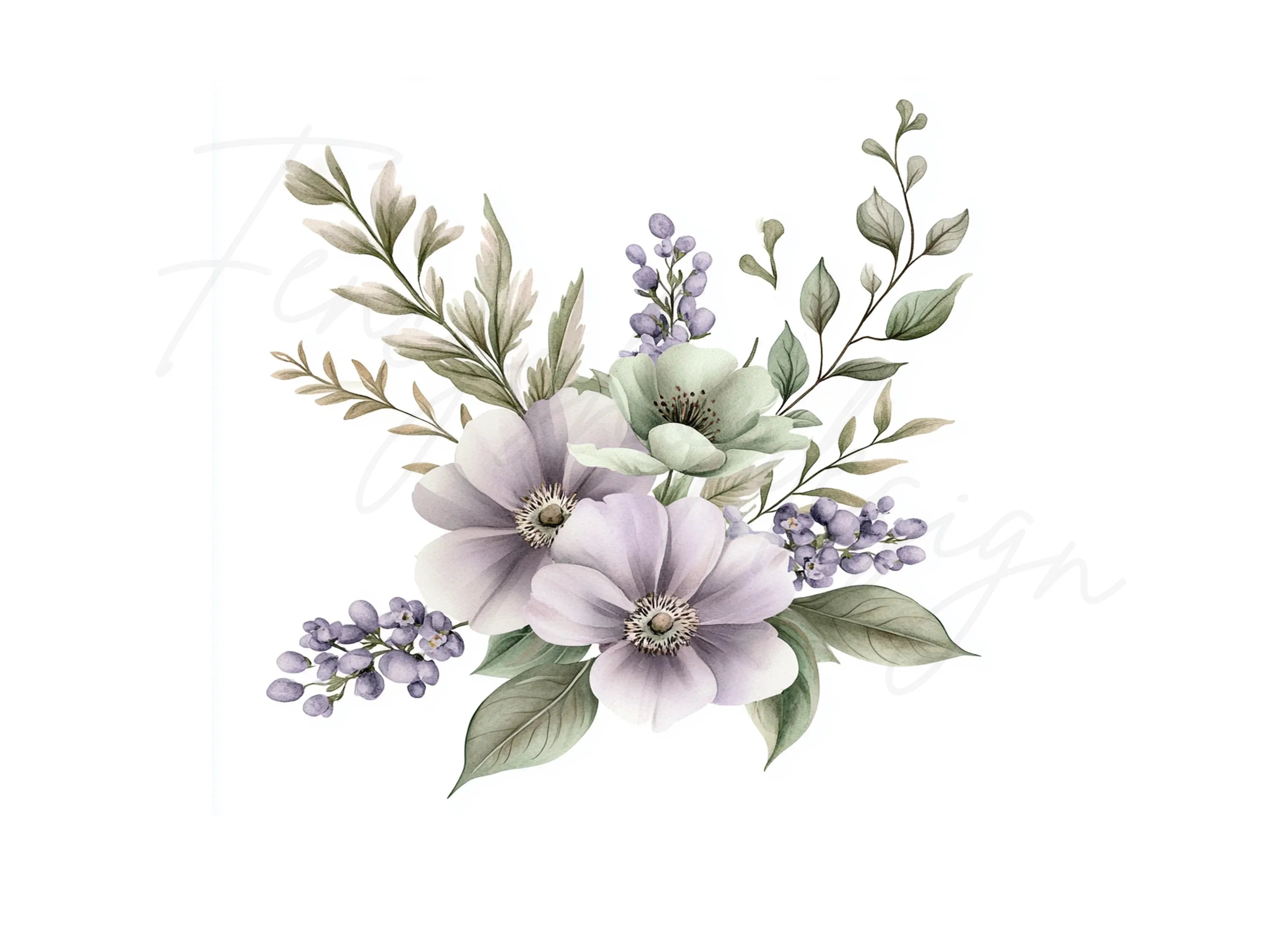 Delicate Purple Floral Clipart Bundle