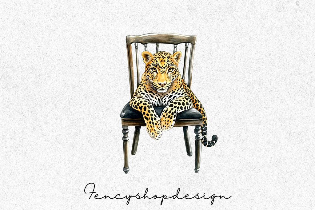 Chic Leopard in Chair Clipart Bundle