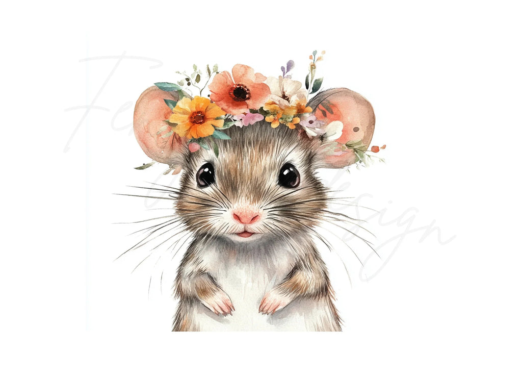 Cute Mouse with Flower Crown Clipart Bundle