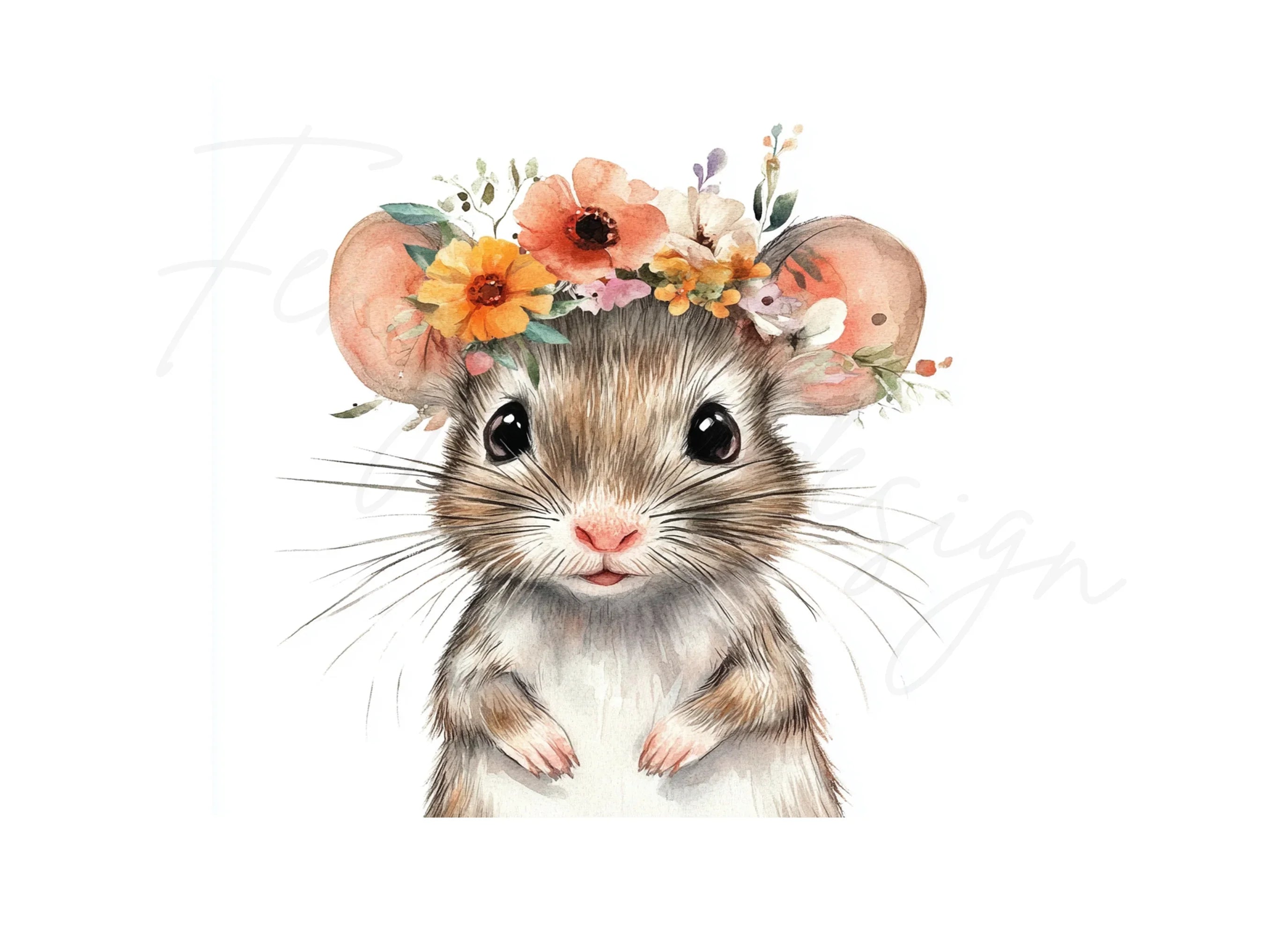 Cute Mouse with Flower Crown Clipart Bundle