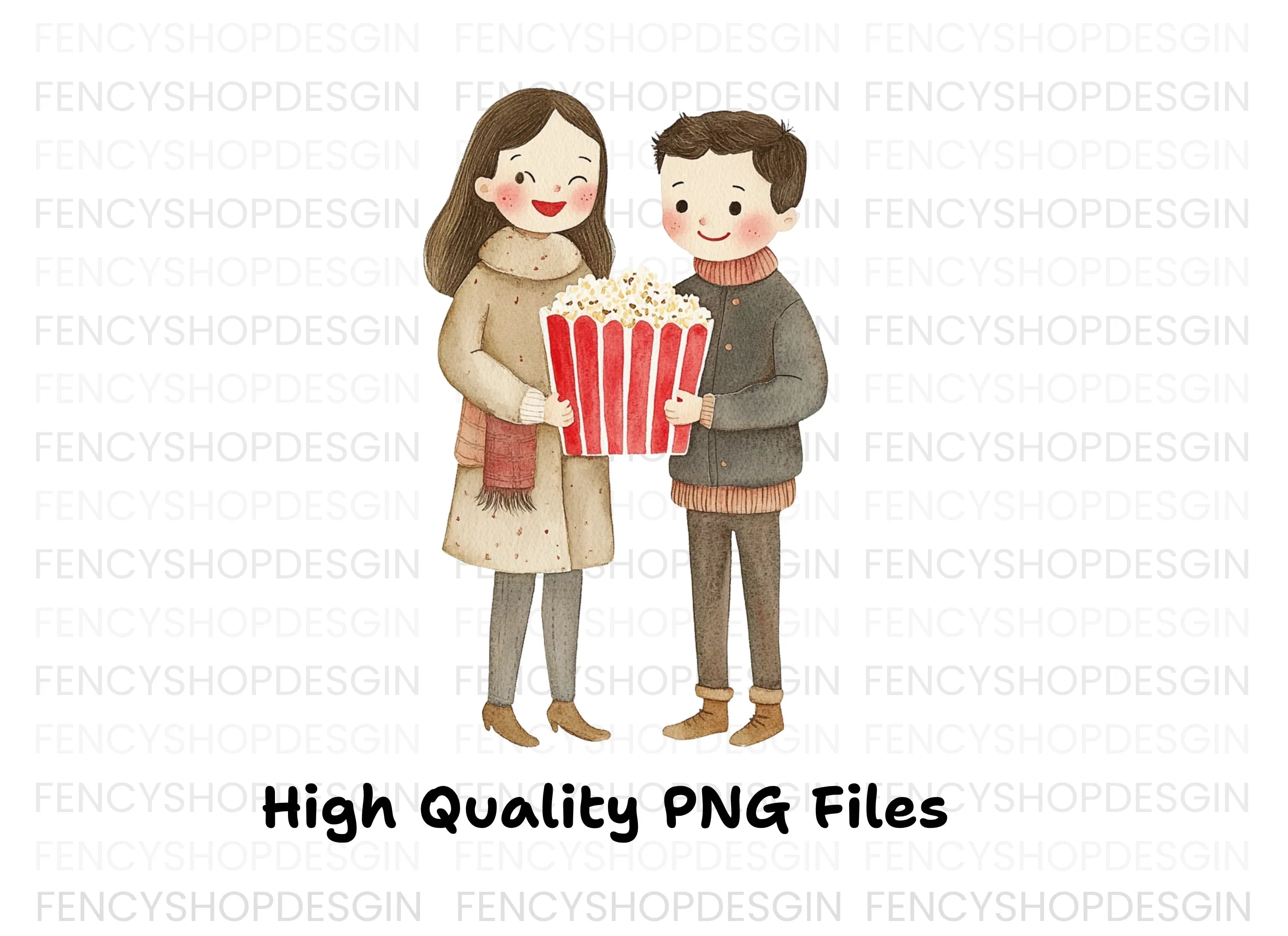 Cute Couple Sharing Popcorn Clipart Bundle