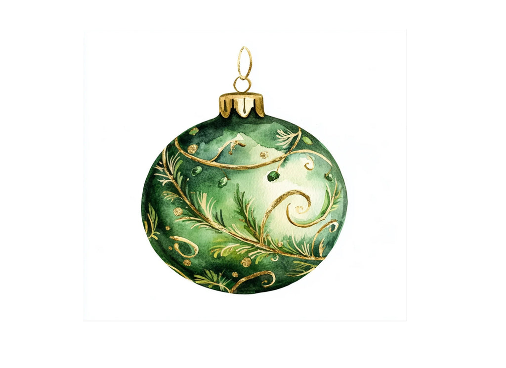 Elegant Green Gold Christmas Baubles Clipart Bundle