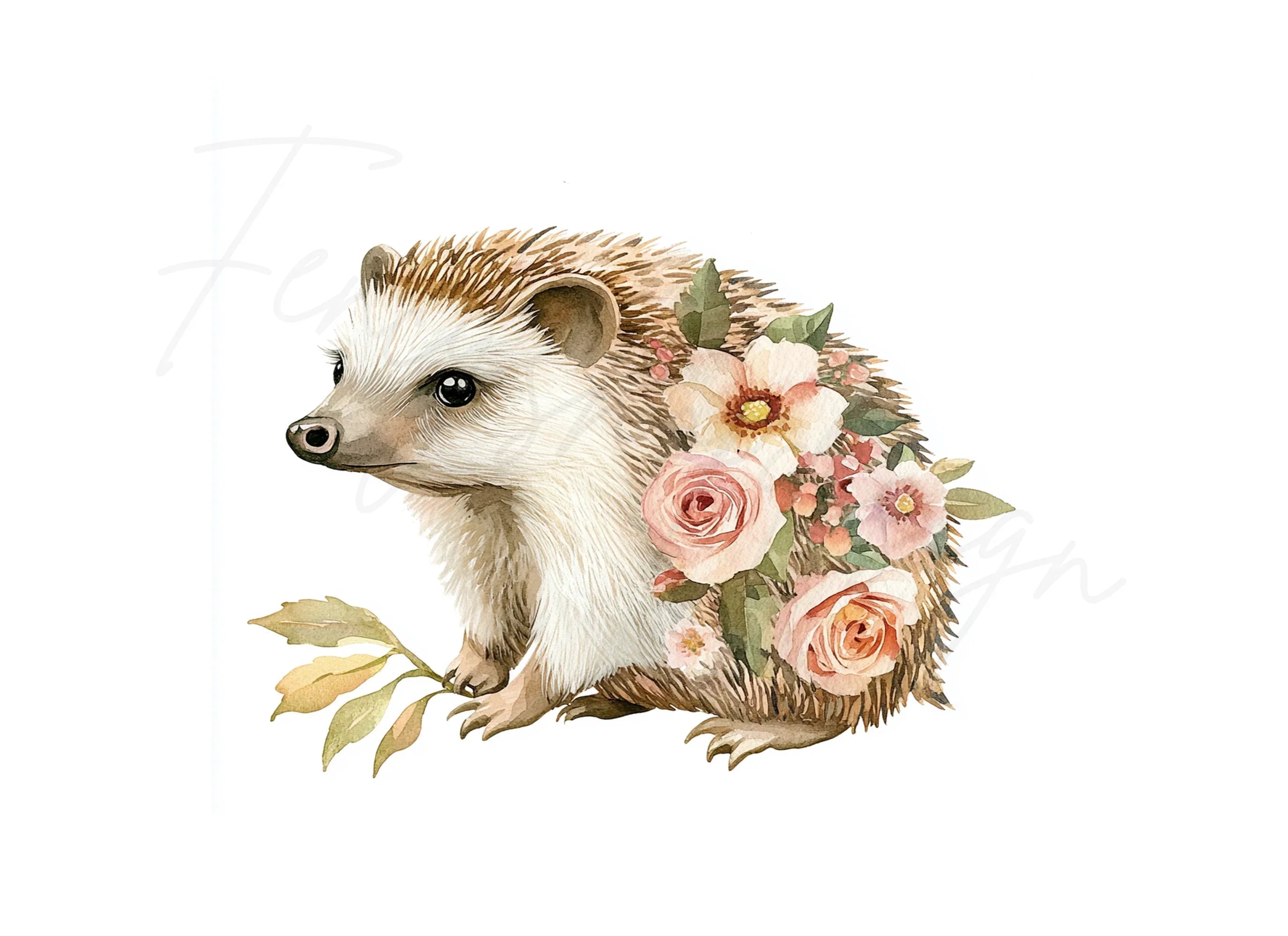 Cute Hedgehog Floral Clipart Bundle