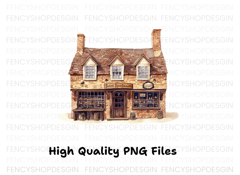 Vintage Brick Shop Illustration Clipart Bundle