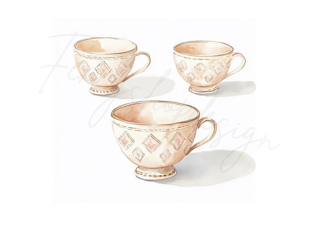 Boho Chic Teacups Clipart Bundle