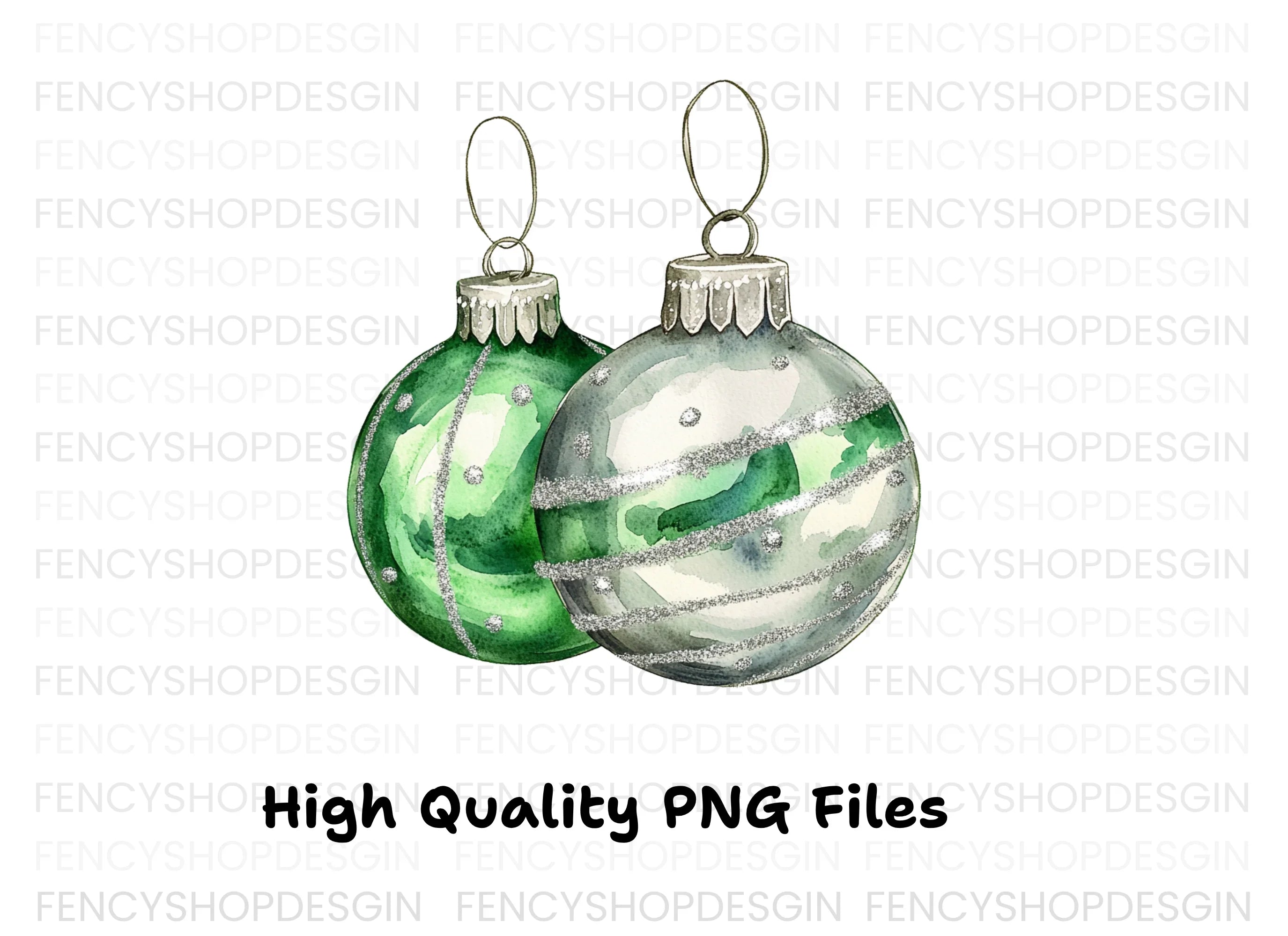 Green Christmas Ornaments Clipart Bundle