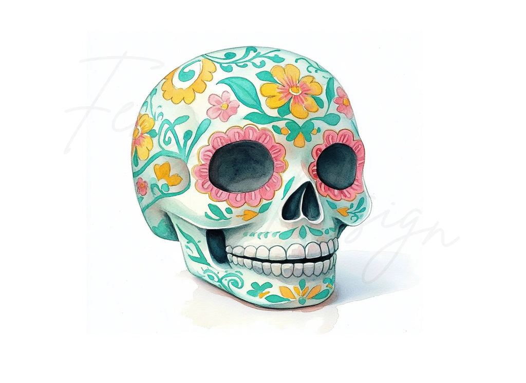 Vibrant Floral Sugar Skull Clipart Bundle