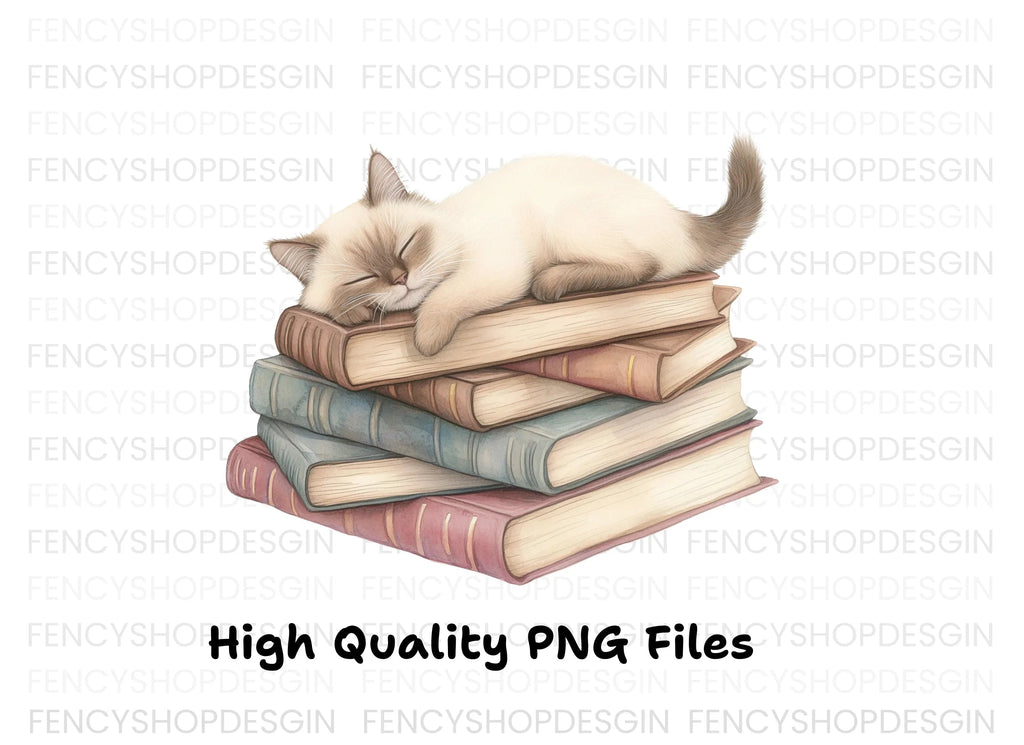 Cute Kittens Napping on Book Stacks Clipart Bundle