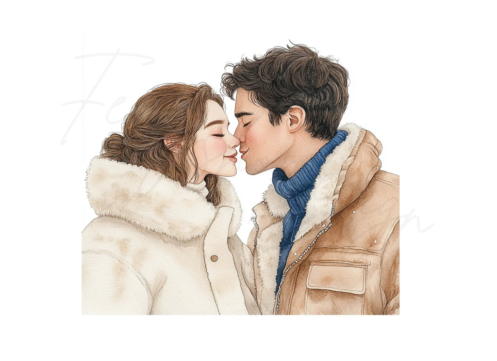Romantic Winter Couple Kissing Clipart Bundle