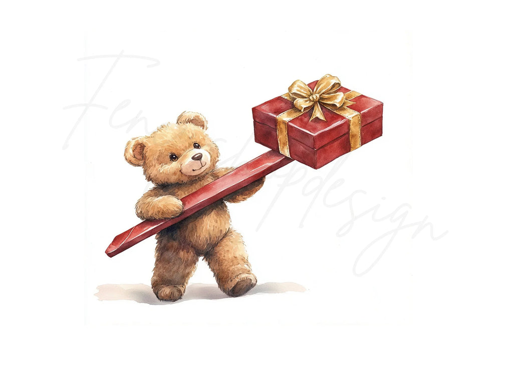 Cute Bear Holding Gifts Clipart Bundle
