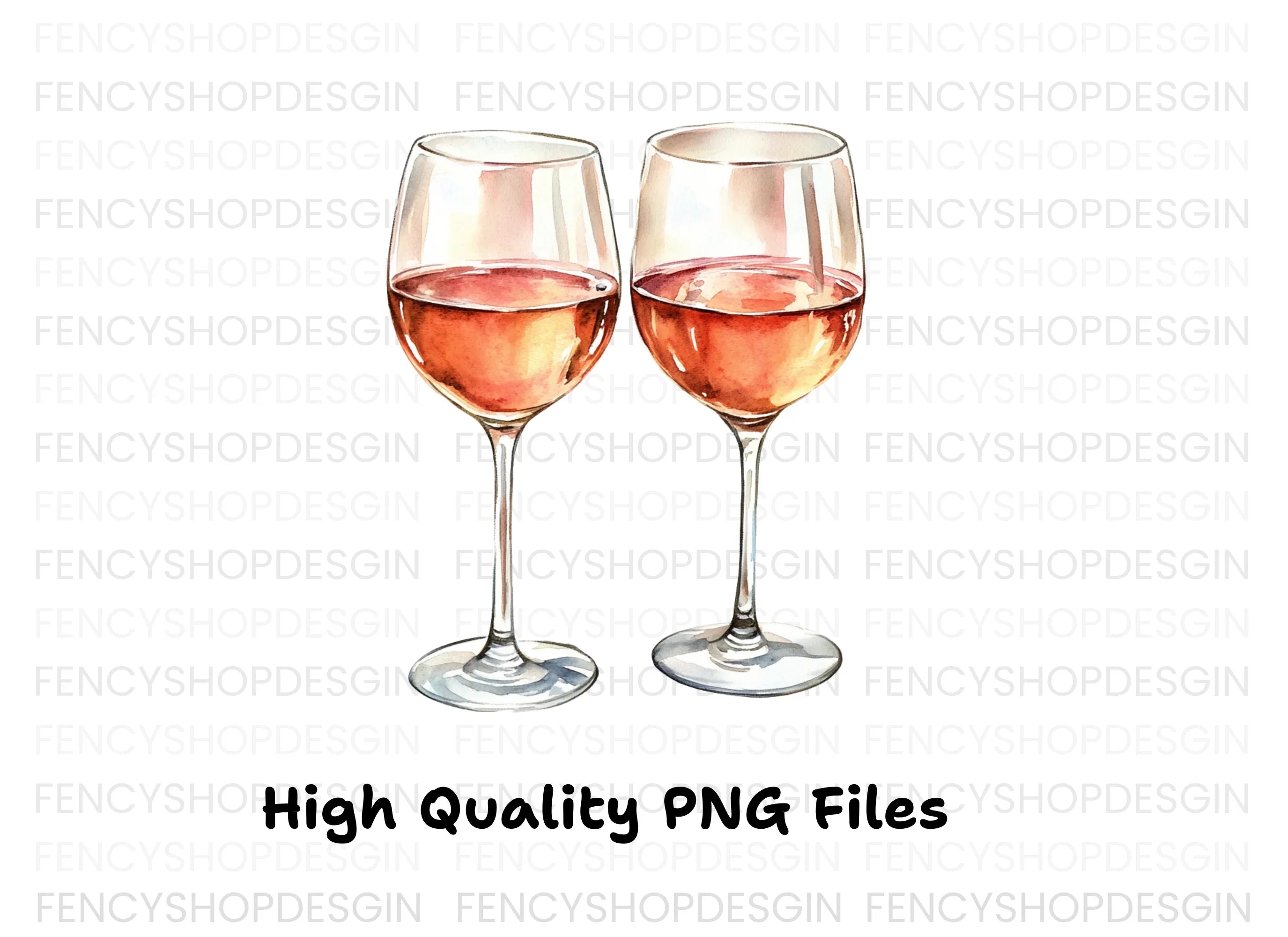 Two Glasses of Rose Wine Clipart Bundle