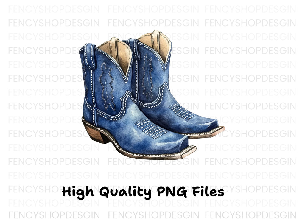 Denim Blue Cowboy Boots Clipart Bundle