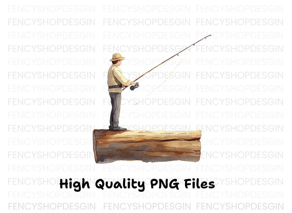 Fisherman on Log Clipart Bundle