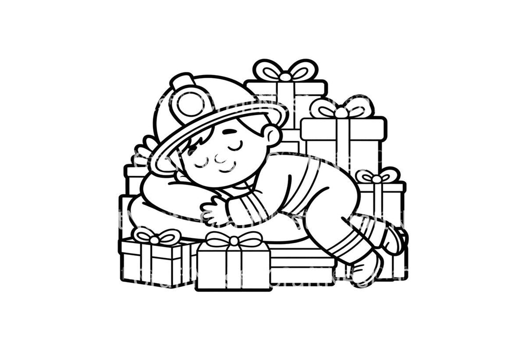 Sleeping Firefighter Christmas Coloring Books
