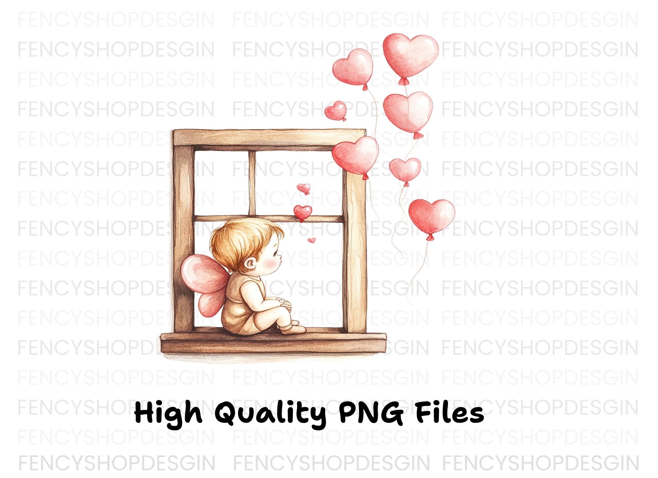 Sad Cupid with Heart Balloons Clipart Bundle