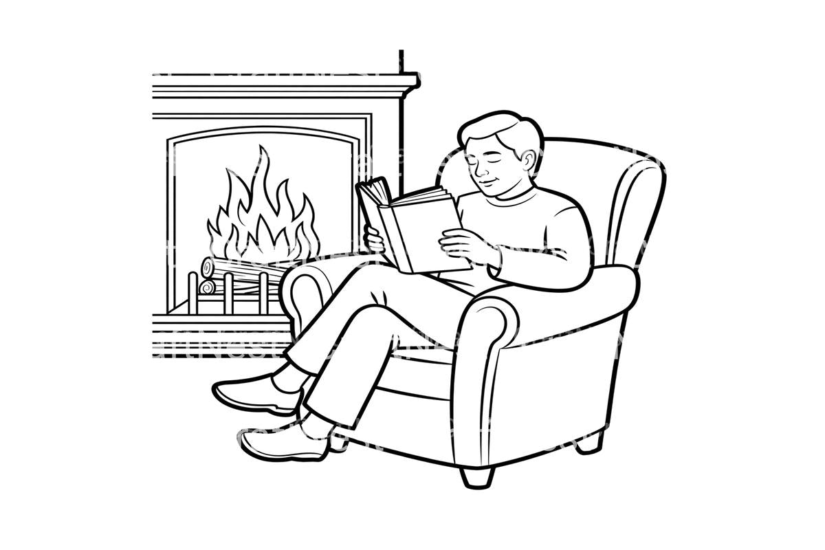 Cozy Reading by the Fireplace Coloring Books
