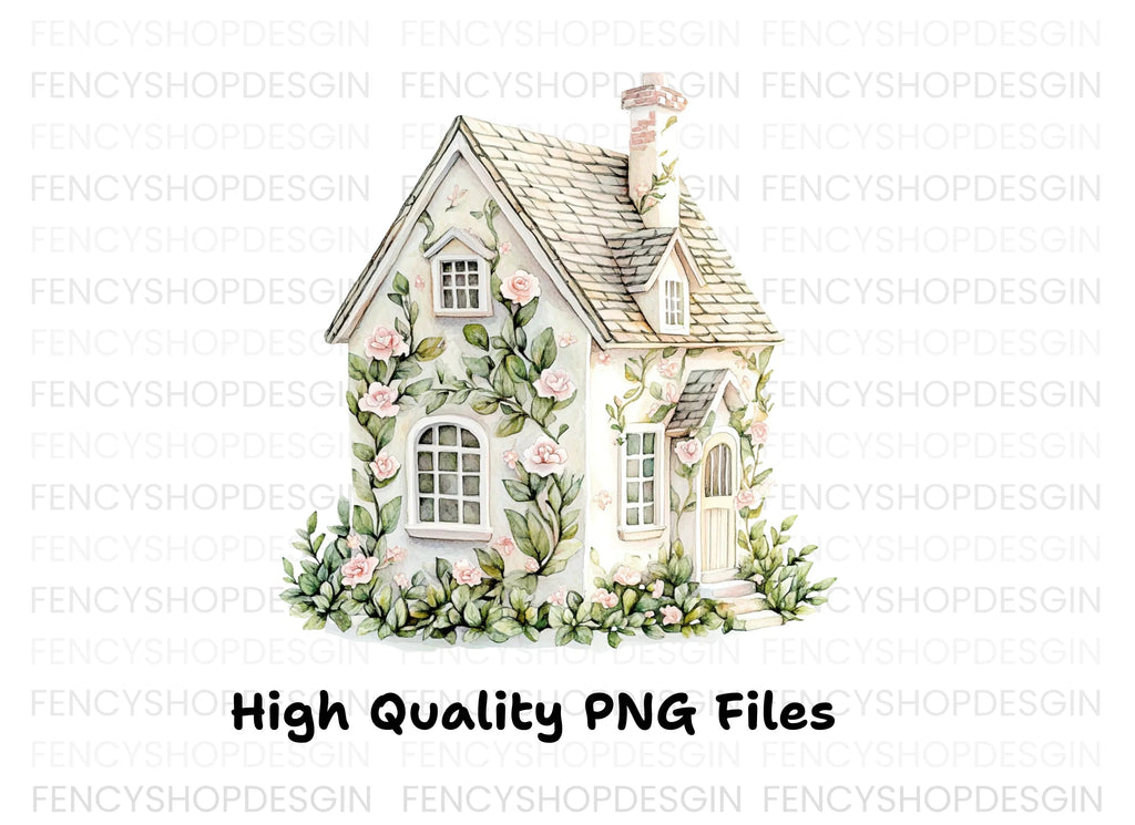 Charming Rose Covered Cottage Clipart Bundle