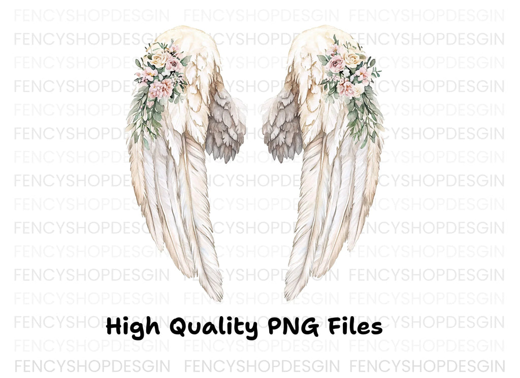 Elegant Angel Wings with Flowers Clipart Bundle