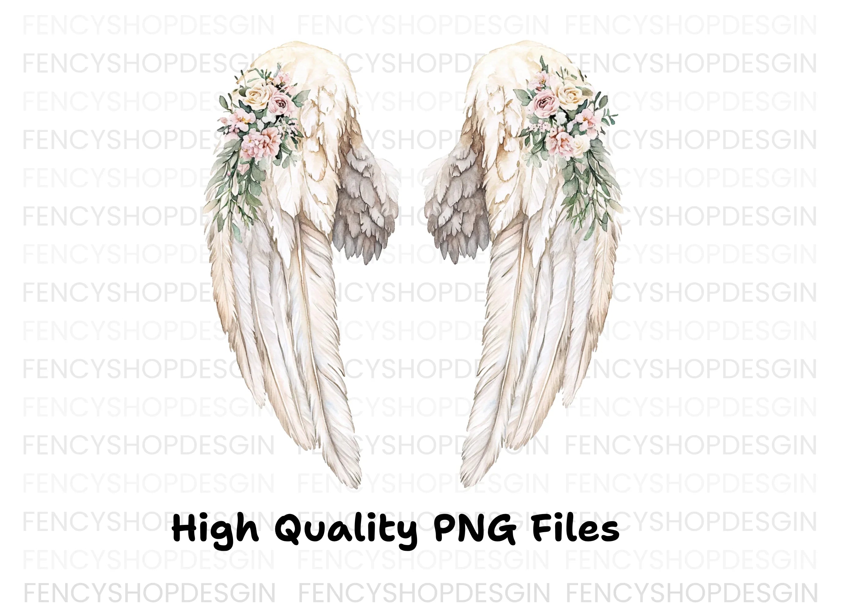 Elegant Angel Wings with Flowers Clipart Bundle