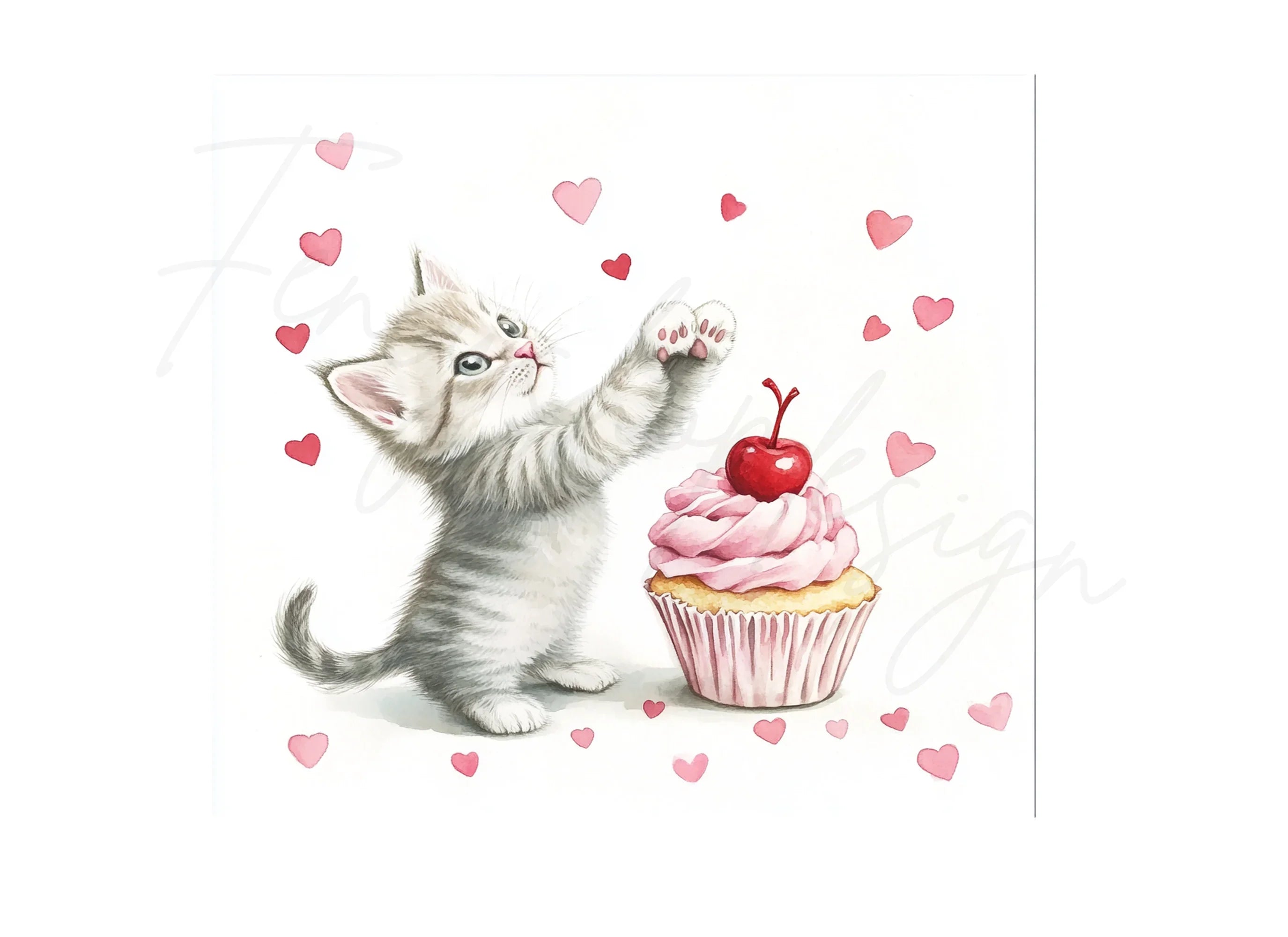Cute Kittens with Valentine Cupcakes Clipart Bundle