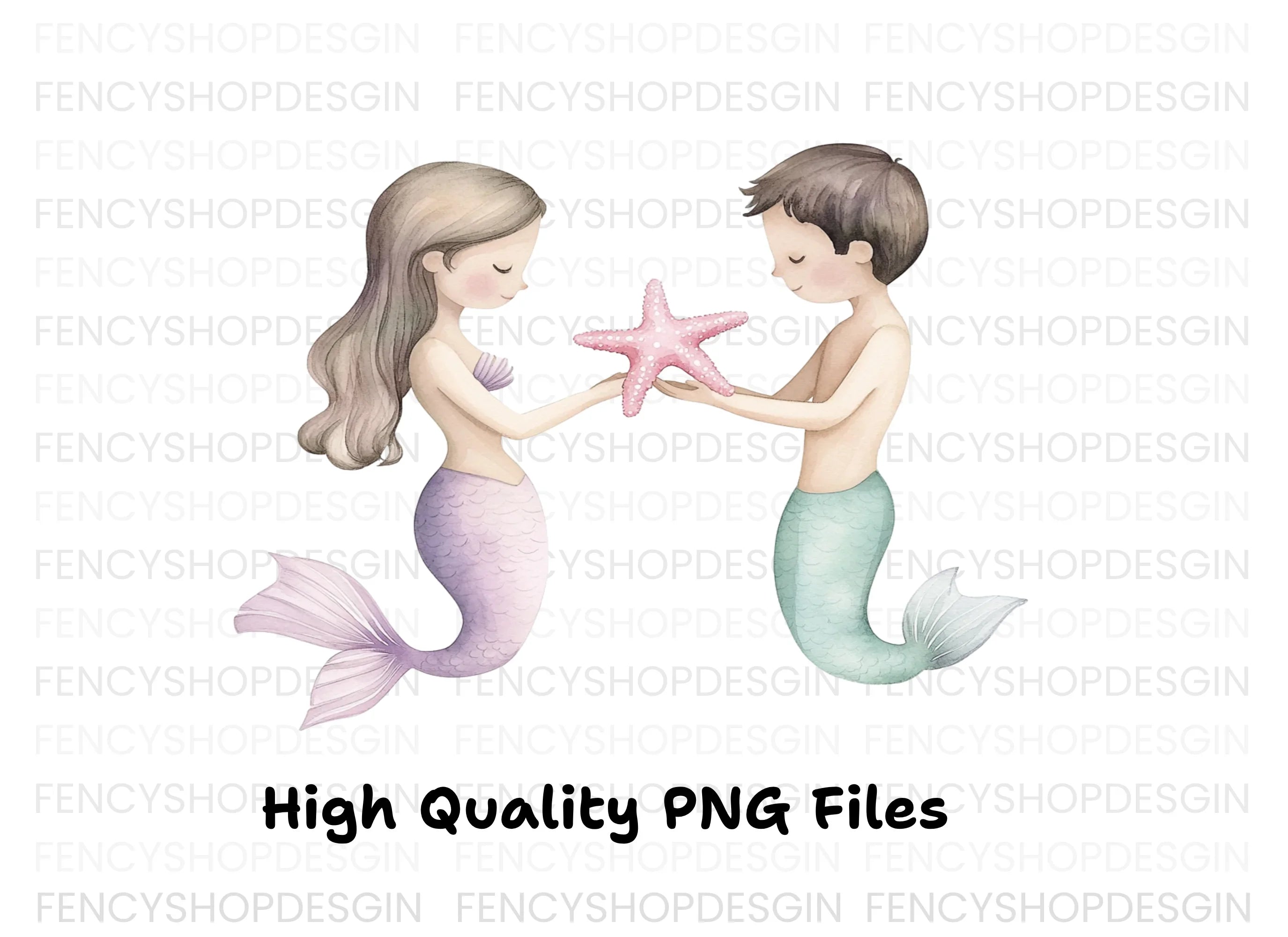 Mermaid and Merman Starfish Clipart Bundle