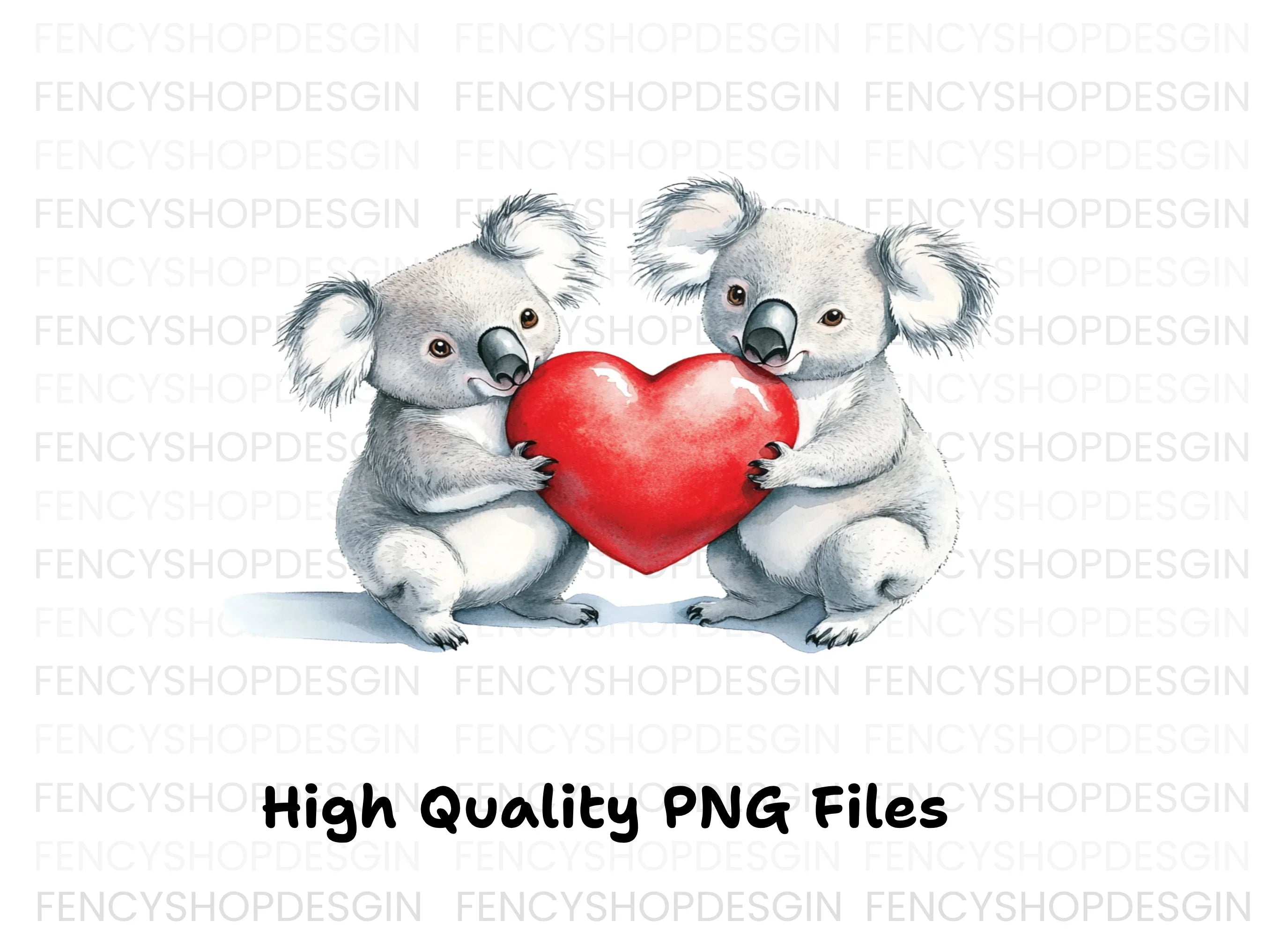 Sweet Koala Couple Holding Red Heart Clipart Bundle