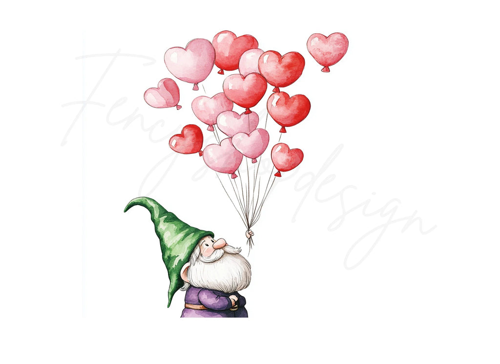 Gnome with Heart Balloons Clipart Bundle