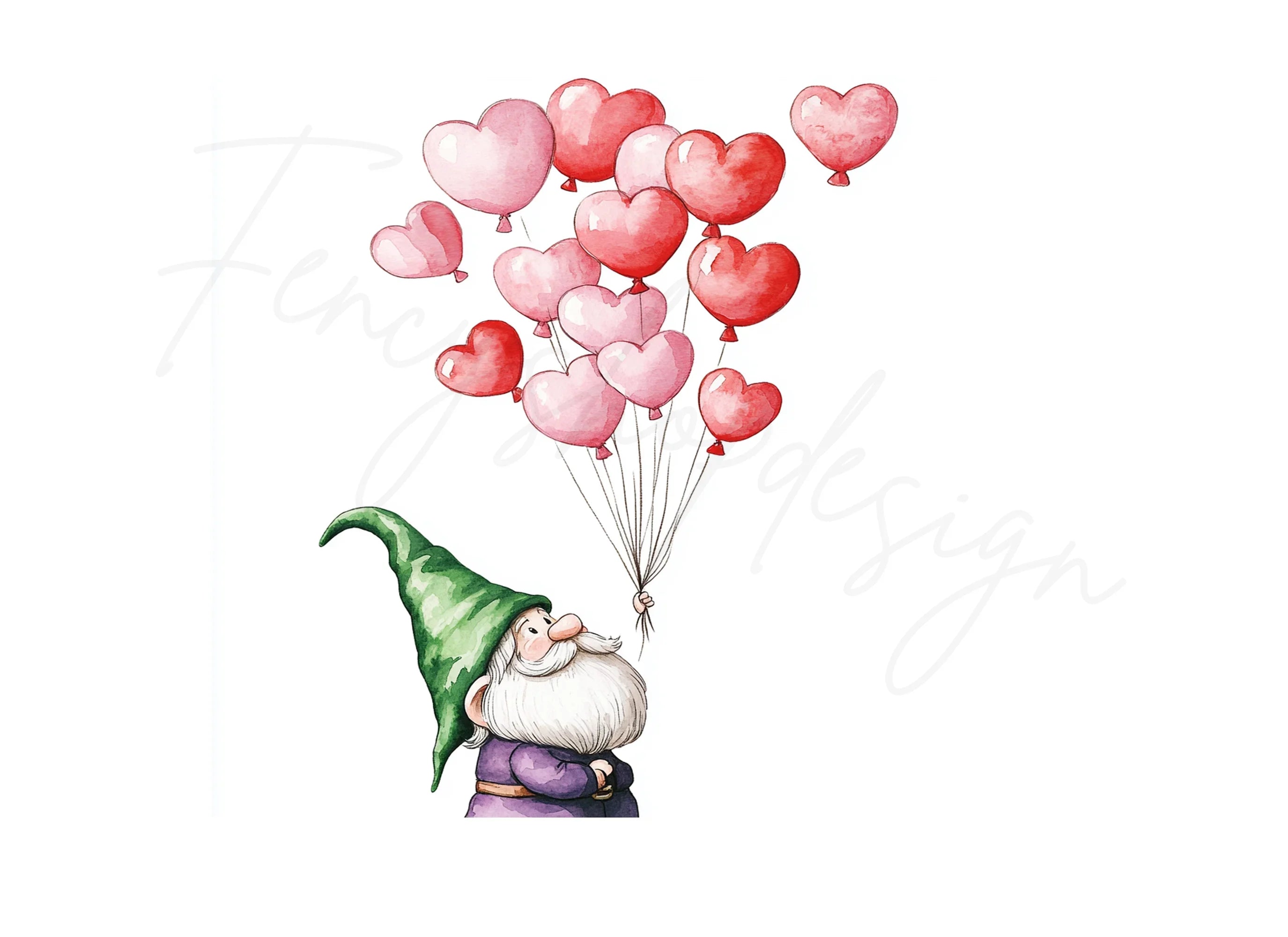 Gnome with Heart Balloons Clipart Bundle