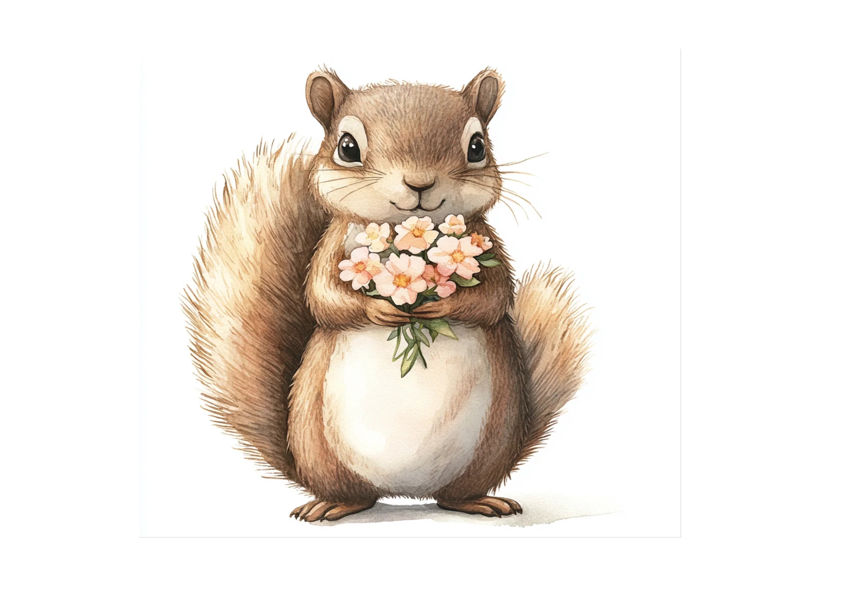 Cute Squirrels with Flower Bouquets Clipart Bundle