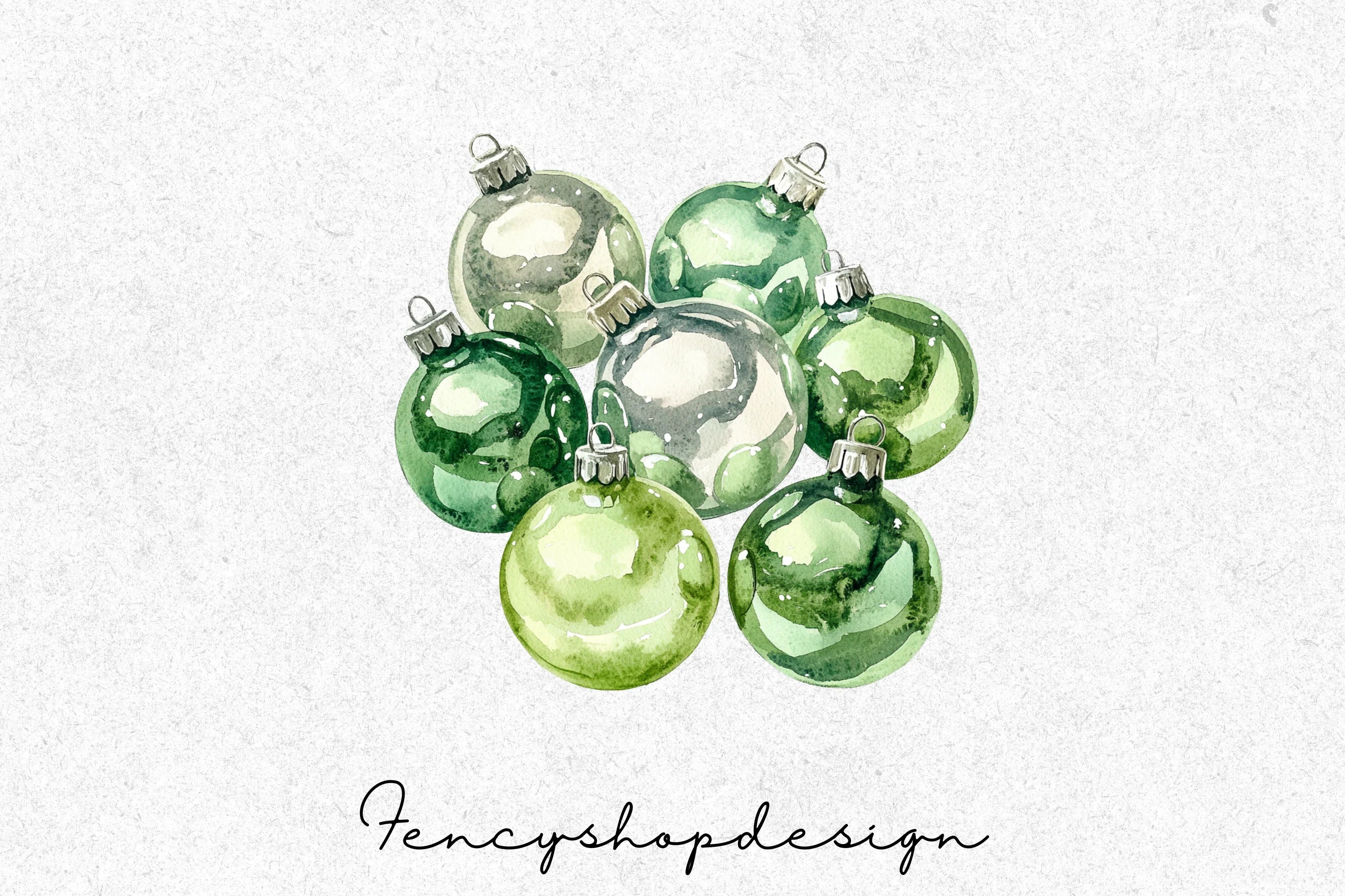 Green Christmas Ornaments Clipart Bundle