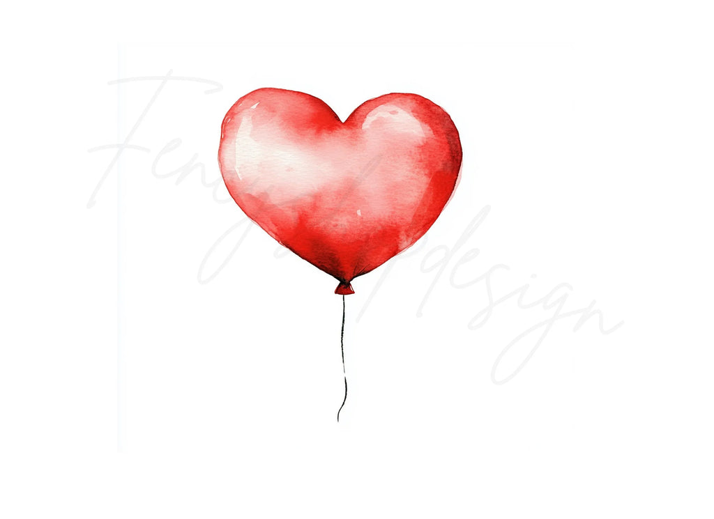 Single Red Heart Balloons Clipart Bundle