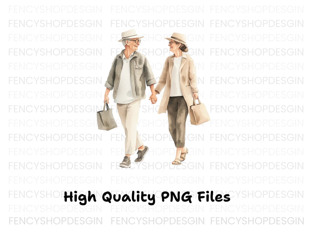 Elderly Couple Shopping Clipart Bundle