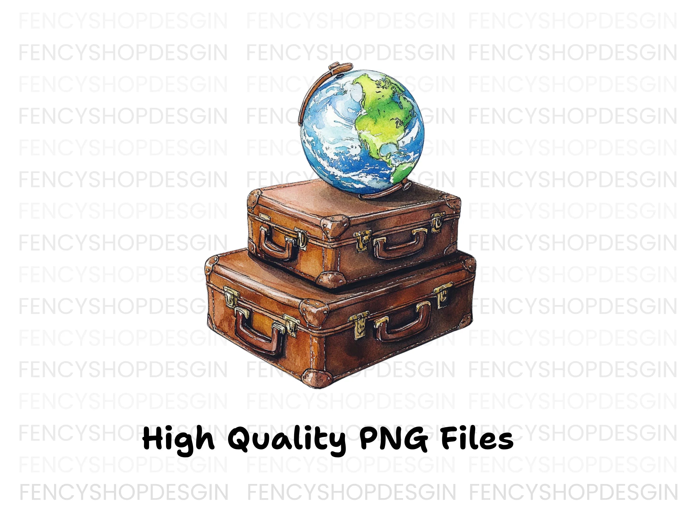 Vintage Travel Suitcases with Globe Clipart Bundle