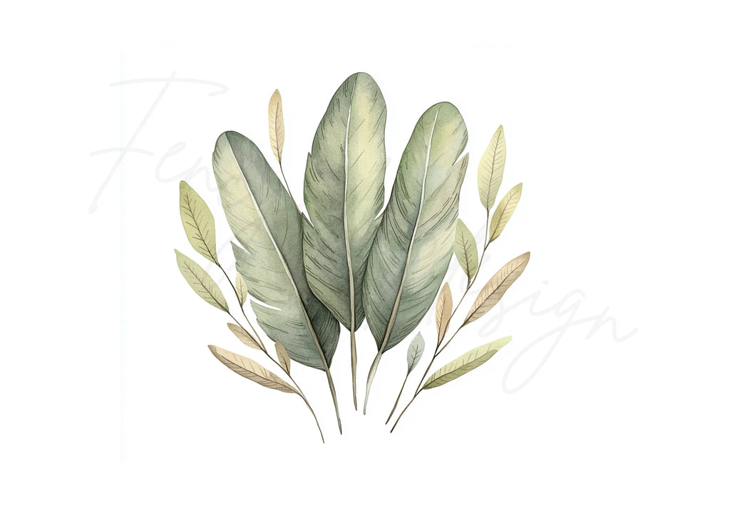 Boho Feathers and Leaves Clipart Bundle