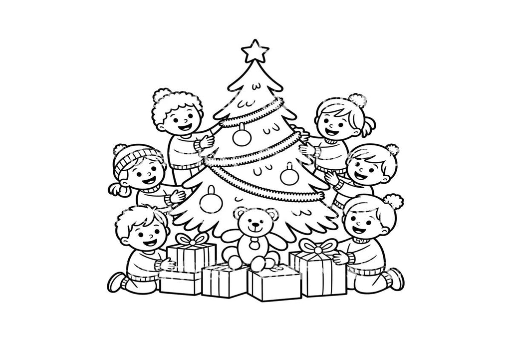Kids Decorating Christmas Tree Coloring Books