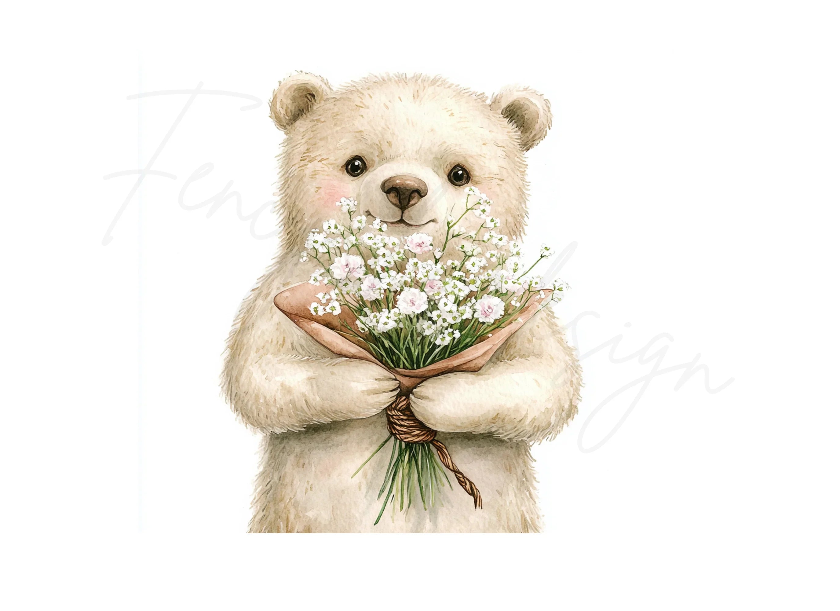 Teddy Bear with Baby Breath Clipart Bundle
