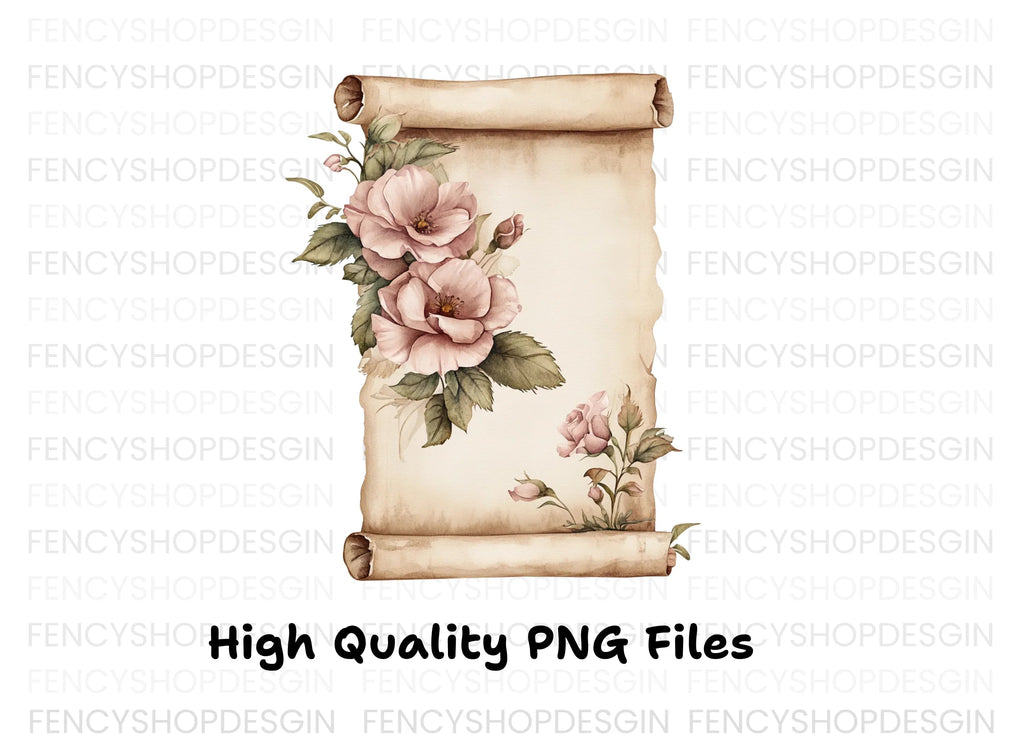 Vintage Rose Scroll Clipart Bundle