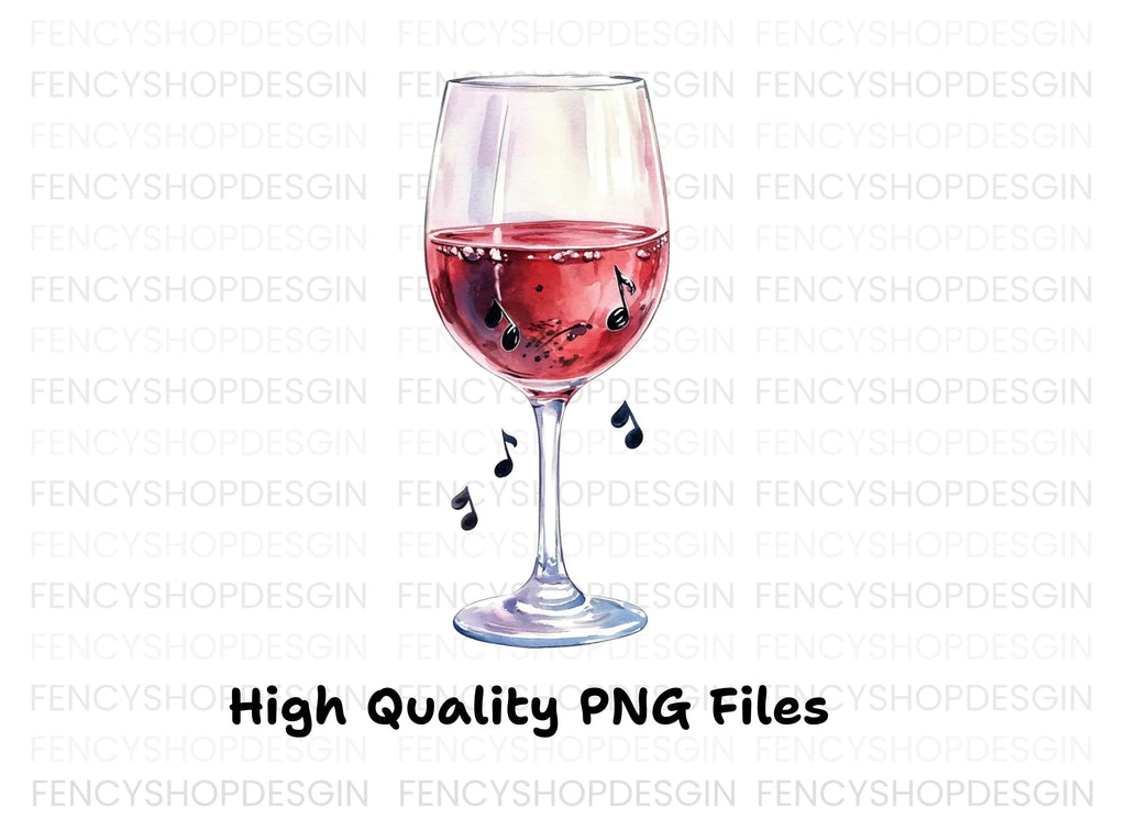Red Wine Glass with Music Notes Clipart Bundle
