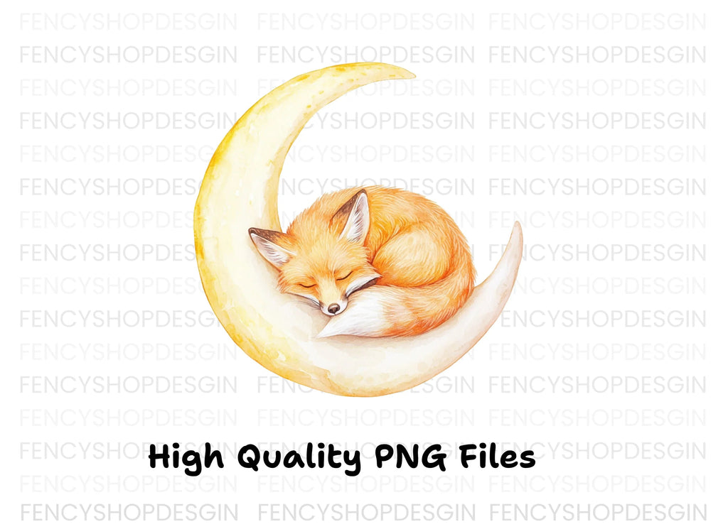 Sleeping Fox on Moon Clipart Bundle