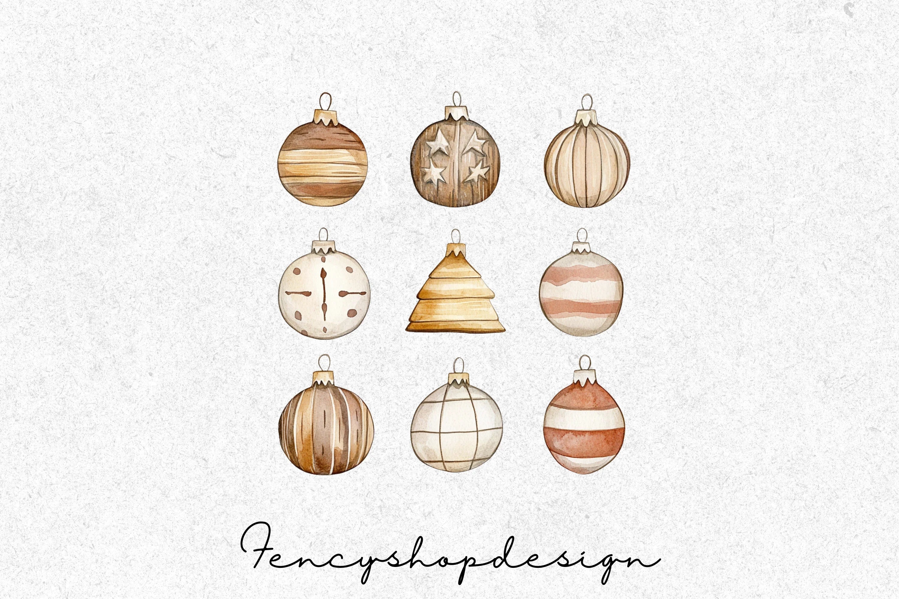 Rustic Christmas Ornaments Clipart Bundle