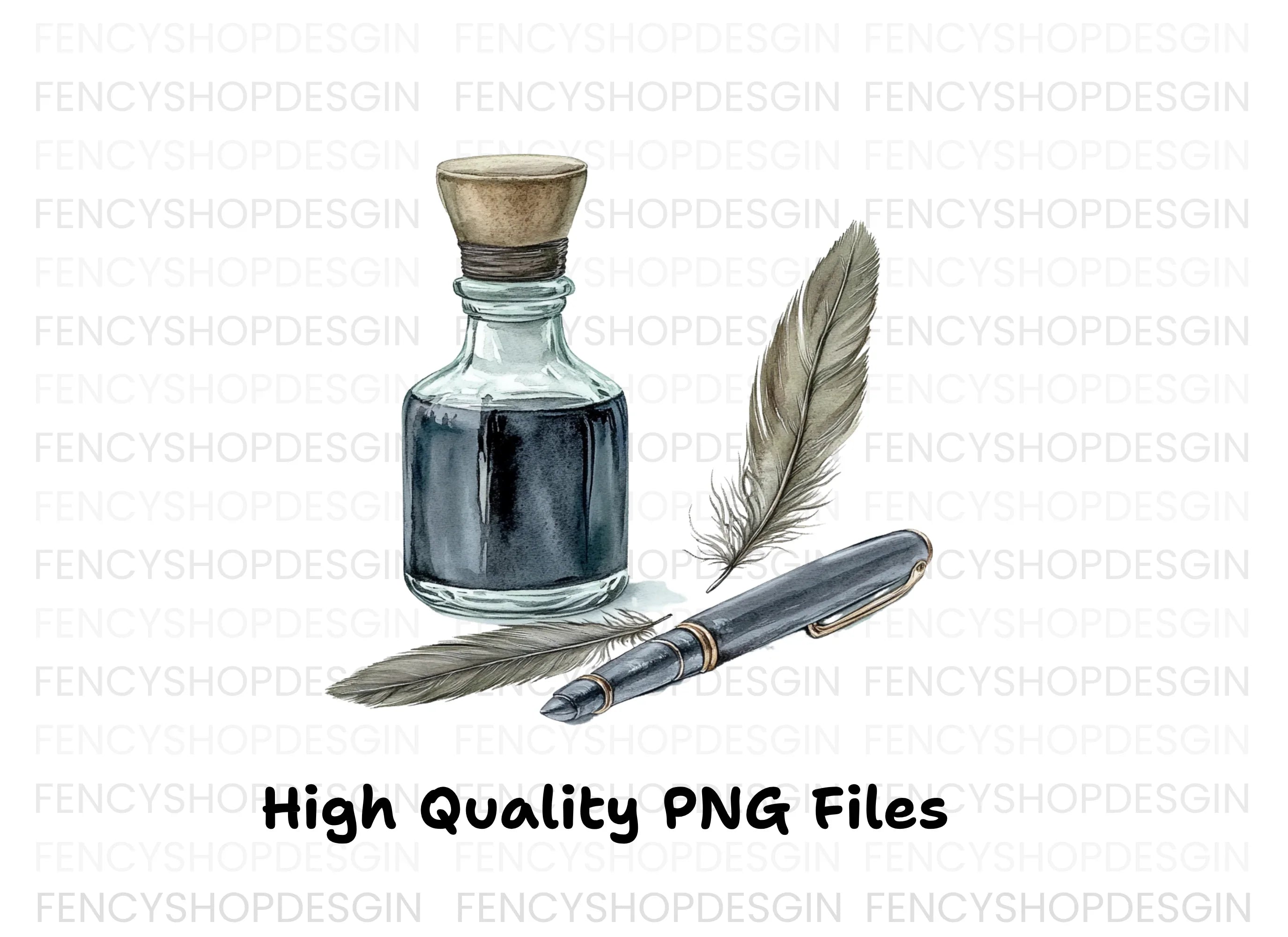 Vintage Inkwell and Quill Pen Clipart Bundle