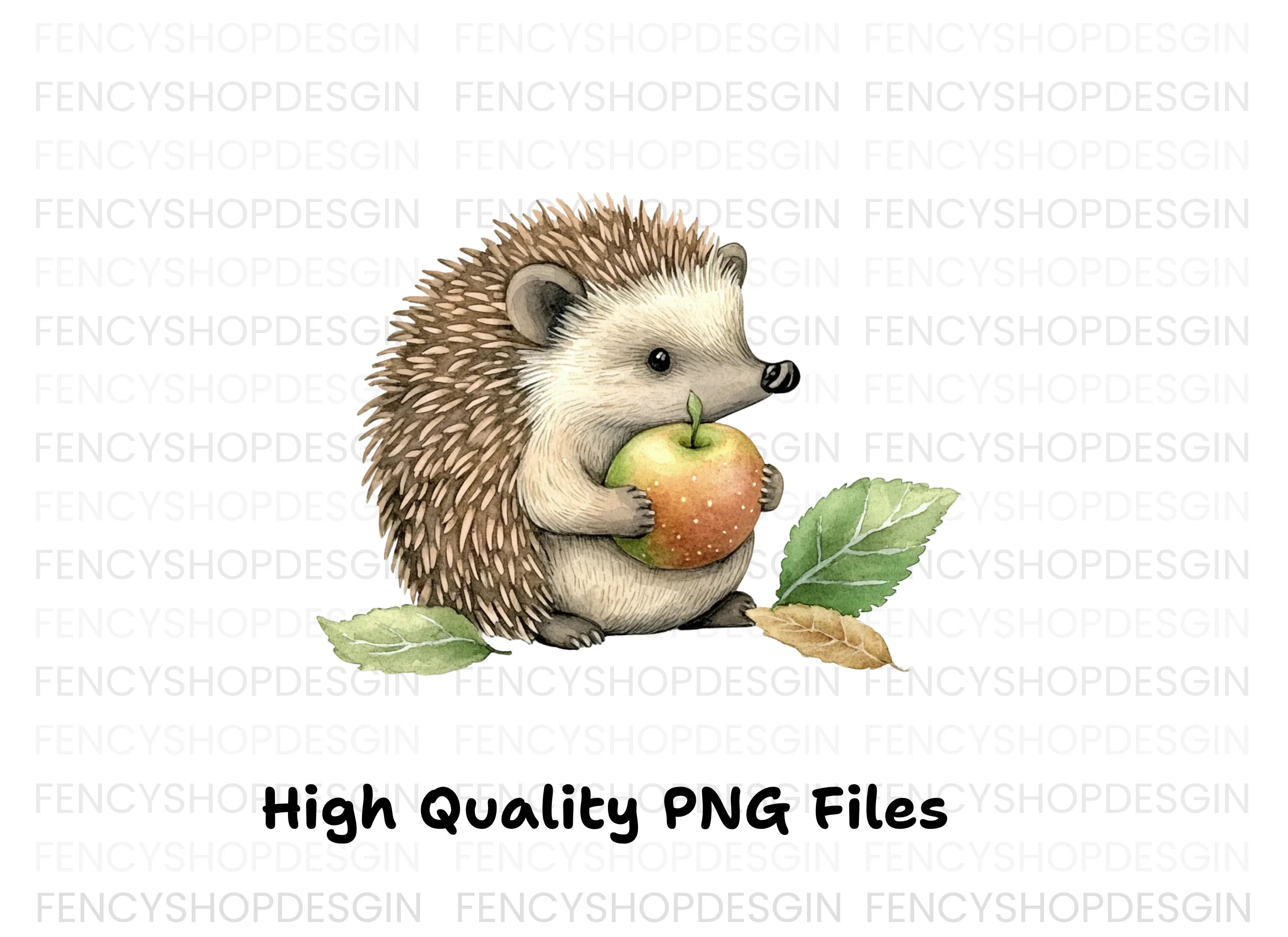 Sweet Hedgehog Holding Apple Clipart Bundle