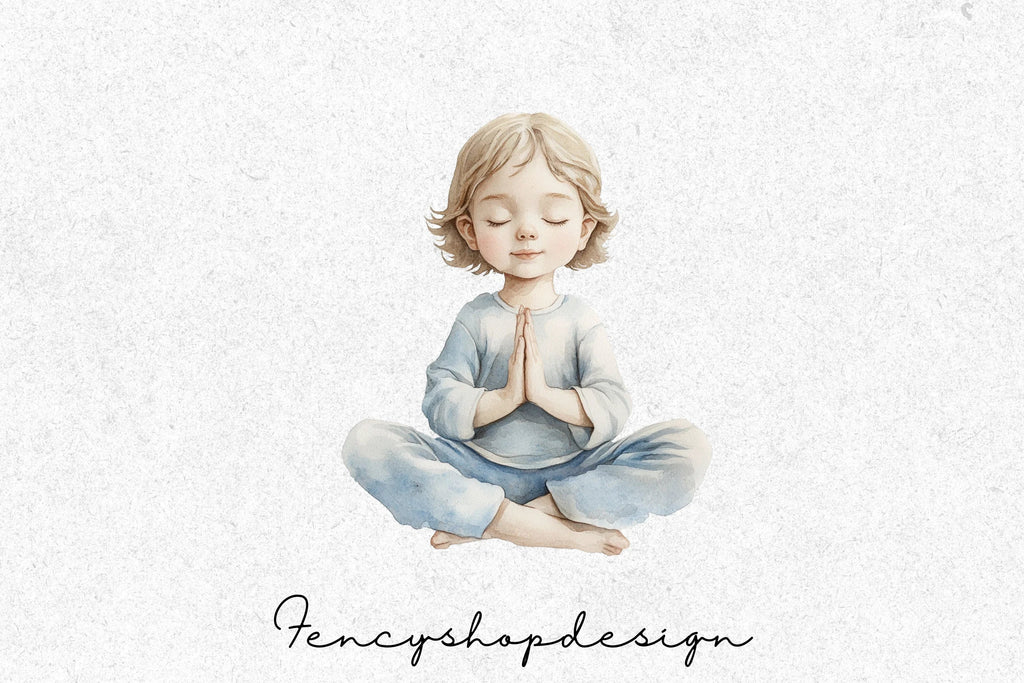 Kids Yoga and Meditation Poses Clipart Bundle