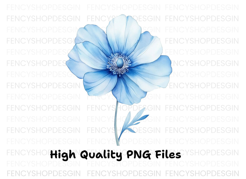 Blue Anemone Flower Clipart Bundle