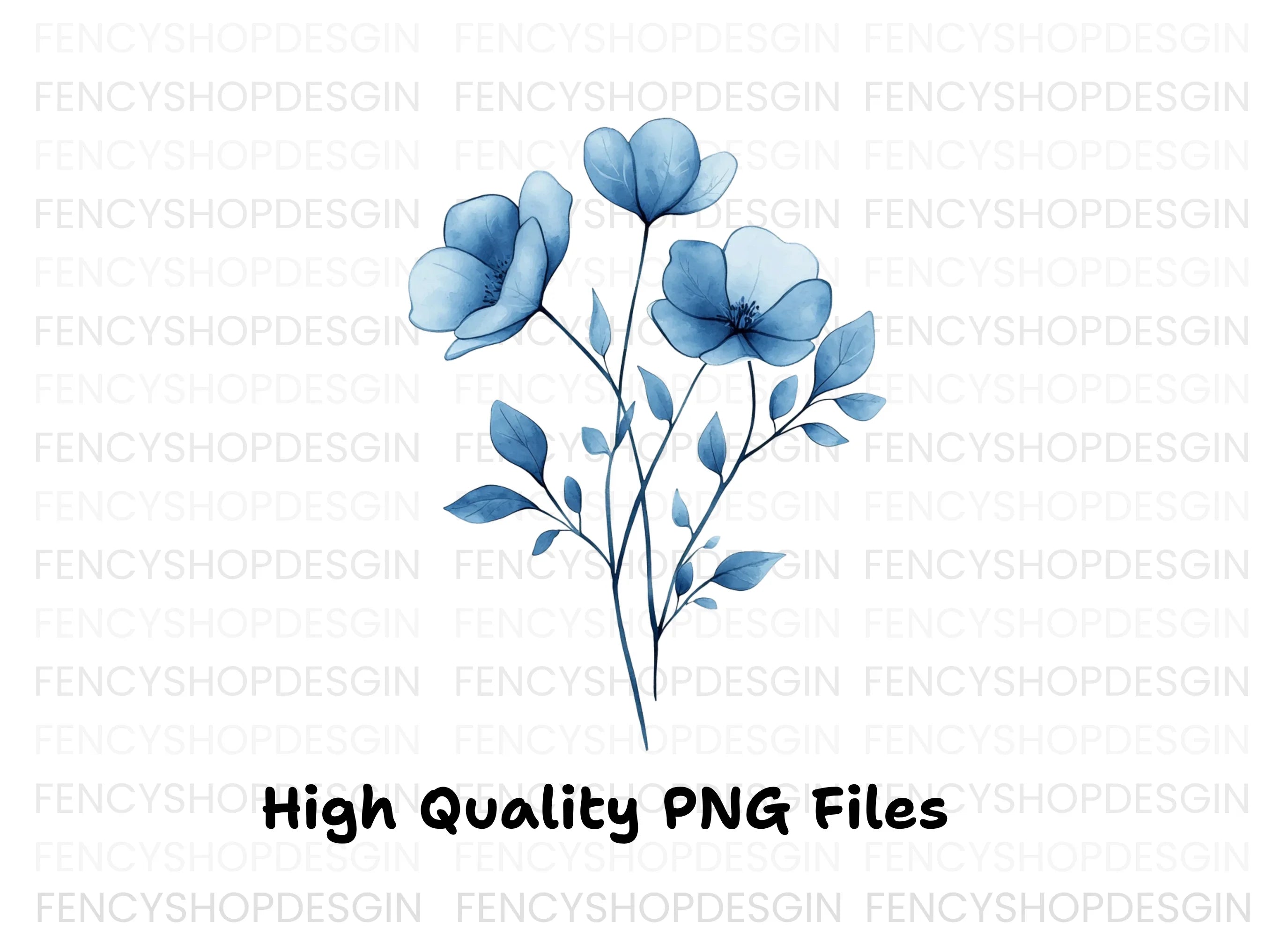 Elegant Blue Flowers Clipart Bundle